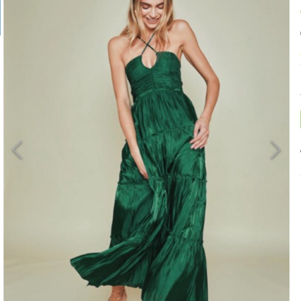 O.p.t Alexis Green Pleated Front Maxi Dress with Customizable straps
